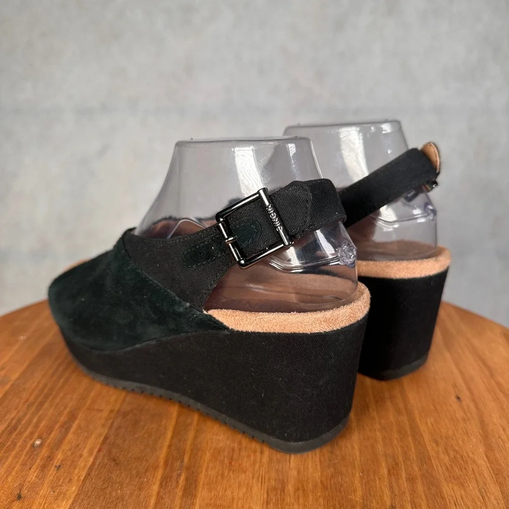 Vionic Trixie Wedge Sandals Womens 6.5 Black Good Suede Peep Toe 10010569